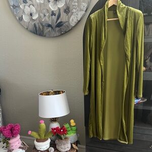 SHEIN Olive Velvet Long Open-Front Duster